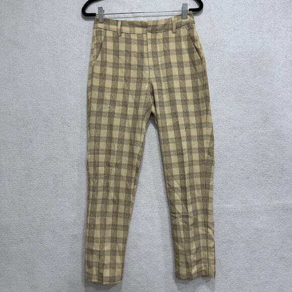 Bohme Pants Womens XS Beige Plaid Trousers Stretch Slim Fit Flat Front Dress - Picture 1 of 12